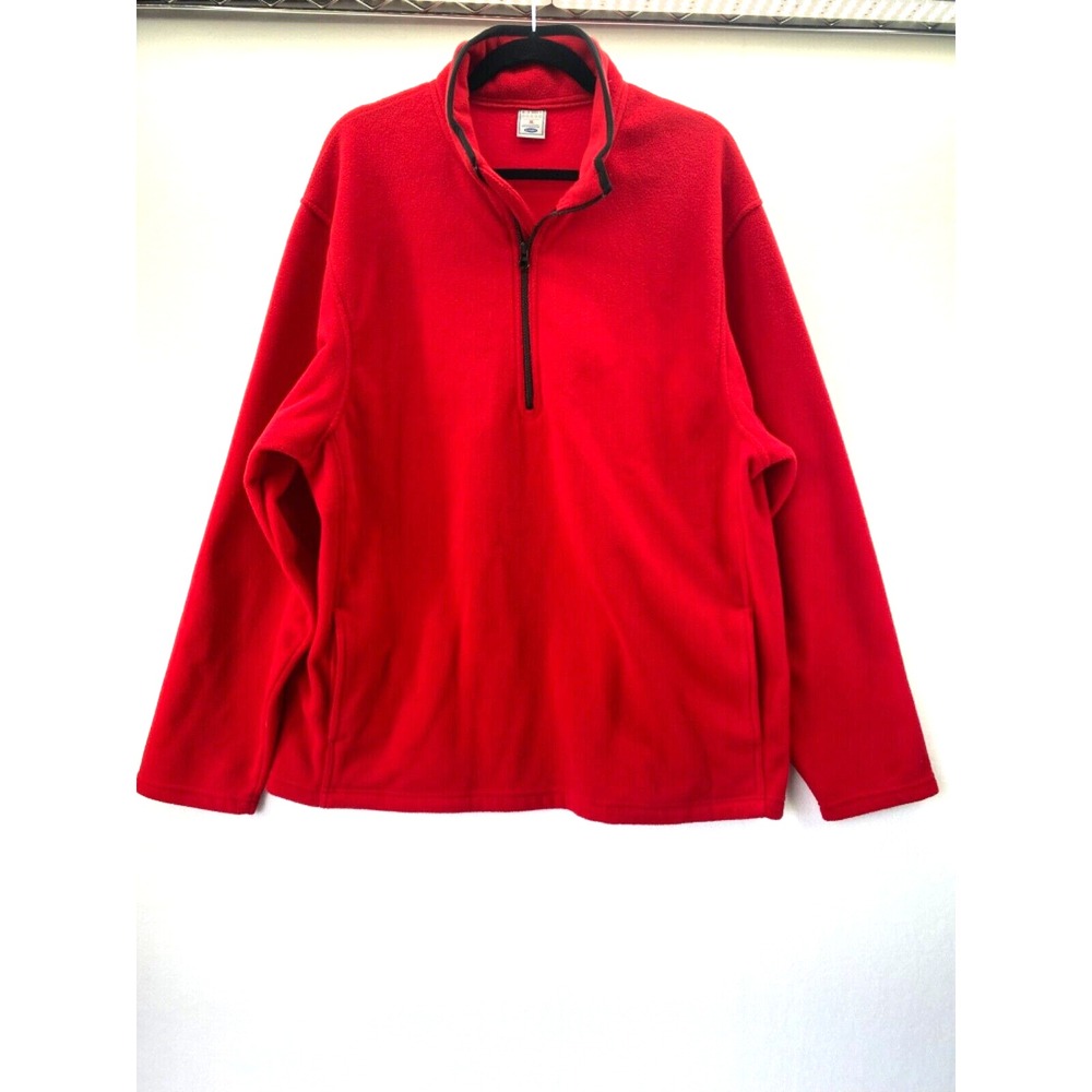 Old Navy Fleece Sweatshirt Mens XL Red Contrasting Blue Trim 1/4 Zip Pullover